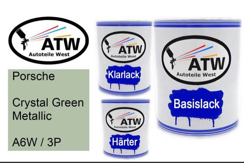 Porsche, Crystal Green Metallic, A6W / 3P: 1L Lackdose + 1L Klarlack + 500ml Härter - Set, von ATW Autoteile West.